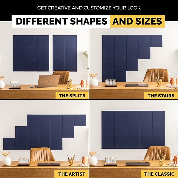 Large Cork Board Alternative | 15 Pack | Sizing Up to 59βx36β, Felt Wall Tiles, Office Wall Decor, Large Cork Boards for Walls, Corkboard, Cork Board for Office, Pin Board, Blue