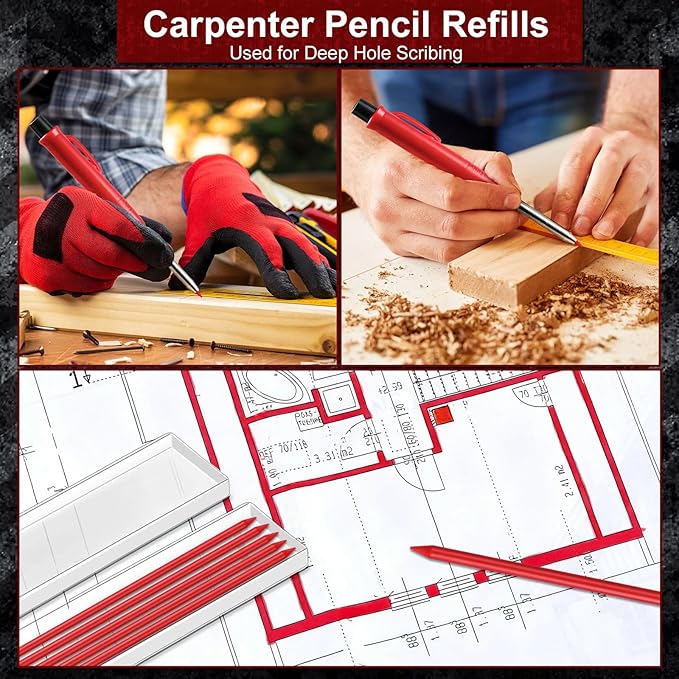 Zhehao 120 Pieces 2.8 mm Carpenter Pencils Lead Refills HB Refill for Construction Pencils Refills Mechanical for Writing Drawing Drafting Woodworking Construction(Red)