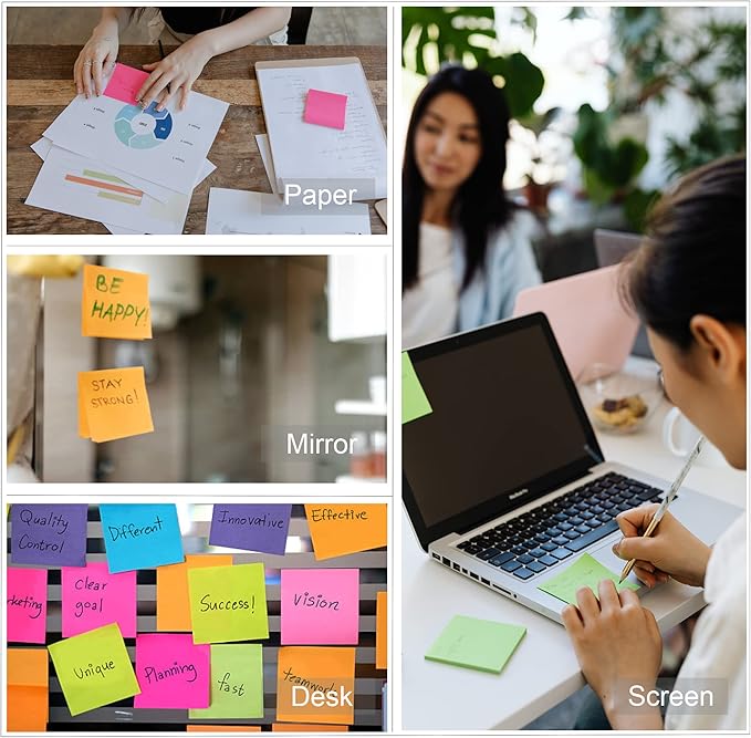 Sticky Notes Bulk, 60 Pads Sticky Notes, 3 X 3 Inch, 100 Sheets/Pad, Assorted Bright Colors Notes Pads Pack,Great Sticking Power