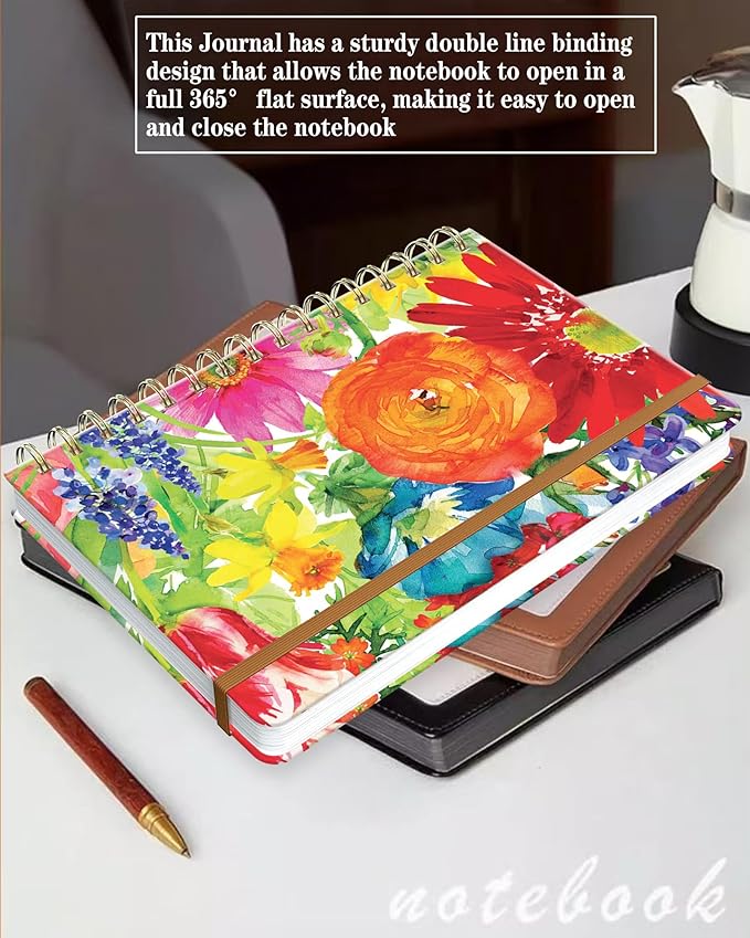 Spiral Journal Notebook for Women, Hardcover A5 College Ruled Notebook, 120 Pages, Thick Paper, Cute Lined Journal for School, Office & Work, 6 x 8.4 in(Colorful Wildflower Flower)