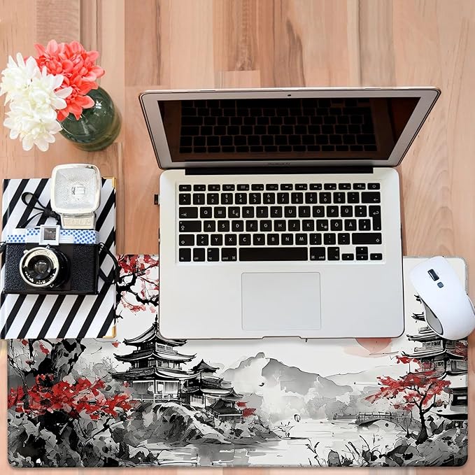 Oriental Painting Gaming Mouse Pad 3mm Thick Stitched Edge Waterproof Non-Slip Large Computer Keyboard Mouse Mat,Suitable for Office Entertainment Decorative Desk Pad 35.4 x 15.7 Inches