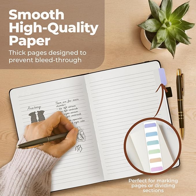 Lined Leather Bound Journal Notebook, A5 Hardcover - Black 5.8x8.3" - Thick 300 Pages College Ruled Paper Journals for Men and Women - Personal and Professional Note Book for Writing & Journaling