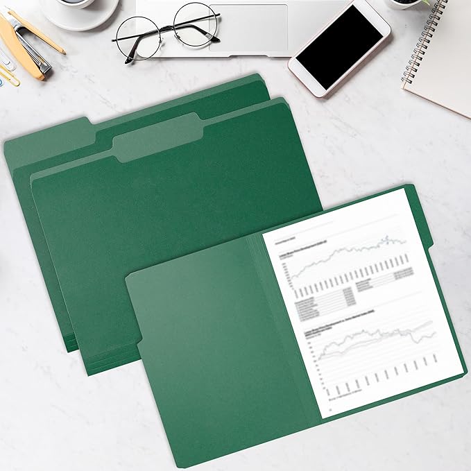 Color File Folders, 1/3-Cut Tabs, Letter Size, Assorted Colors Organizer File Folders for School Home Office Business (120, Assorted Colors)