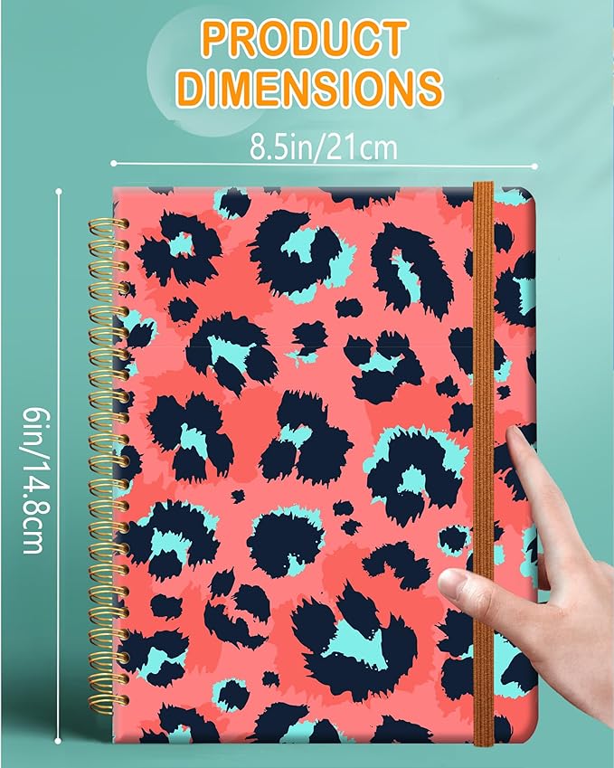 Ruled Spiral Writing Notebook,A5 Hardcover Lined College Journal for Women,Strong Twin-Wire Binding with Premium Paper,8.4" X 6",Perfect for School,Office,Home(Coo Pink Leopard)