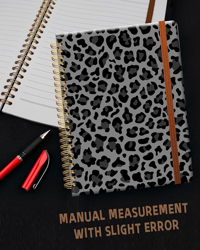 Ruled Spiral Writing Notebook,A5 Hardcover Lined College Journal for Women Lady Girl,Strong Twin-Wire Binding with Premium Paper,8.4" X 6",Perfect for School,Office,Home Gifts(black and gray leopard)