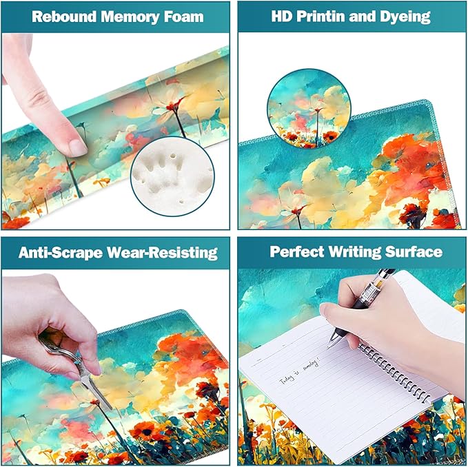 ARTSO Gaming Mouse Pad Wrist Support Set, XXL Large Desk Mat Mousepad + Keyboard Wrist Support+ Mouse Wrist Rest+Coaster 4in1 Ergonomic, Stitched Edge for Home Office -Oil Painting Flowers Plants