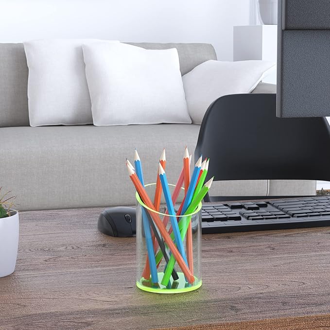 Pen Holder for Desk Organizer, Acrylic Makeup Brush Organizer Sanitizer Holder Pen and Pencil Holder for Office, Home, School, Neon Green
