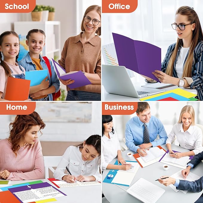 Folders with Pockets, 120 Pack Assorted Colors, 3 Hole Punched with Business Card Slot, Letter Size File Folders for School, Office, Home