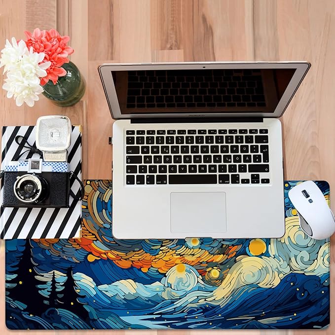 Large Mouse Pad Starry Sky Gaming Desk Pad Computer Keyboard Non-Slip Waterproof Mouse Mat with Rubber Base and Stitched Edges Entertainment Office Writing Desk Mat 35.4 x 15.7 Inches