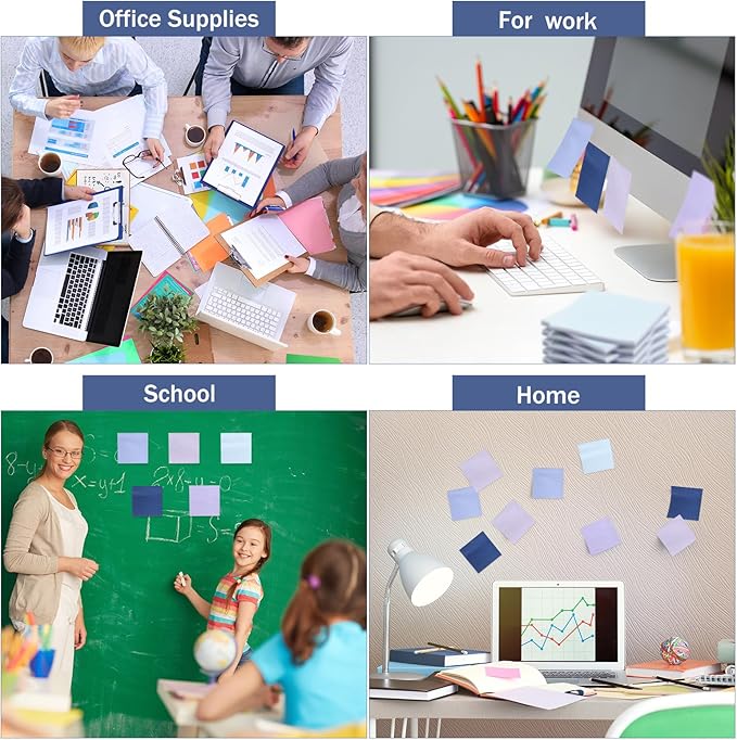 Thenshop 60 Packs Sticky Notes Bulk 3x3 Inches Colorful Self Stick Note Pads Paper Memo for Office School Notebook Supplies, 60 Pads, 50 Sheets/pad(Blue Series Color)