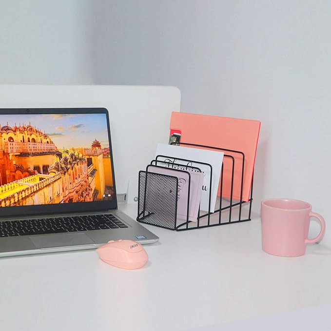 2 Pack Multi Step File Organizer Incline Desktop File Sorter Metal Wire Mesh Step File Letter Sorter, 7 Sections, Black