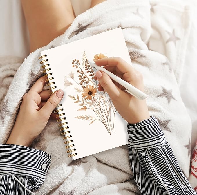 JWVK Fall Wildflower Spiral Notebook, Vintage Boho Neutral Floral Notebooks for Note Taking, Cottagecore Wild Flower Botanical Journal for Writing, Flower Office Supplies, 5.5x8.3 Inch