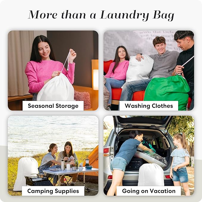 Nylon XL Laundry Bag - Locking Drawstring Closure, Machine Washable, These Large Bags Will Fit a Laundry Basket and Strong Enough to Carry up to Two Loads of Clothes (White | 30" x 40")