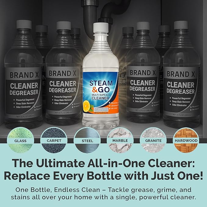Steam & Go Multi-Purpose Cleaner Spray with Oxy Power for Multi-Surfaces - Removes Stains, Eliminates Odors, & Degreases - Orange Scent, 32 oz