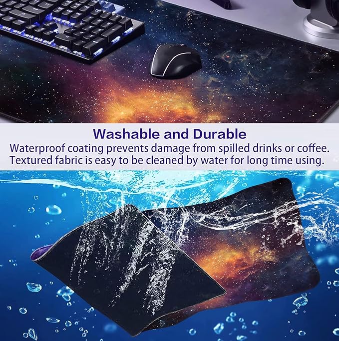 Large Extended Gaming Mouse Pad with Stitched Edges, Non-Slip Waterproof Rubber Base Mouse Pad for Office, Computer, Keyboard, Laptop and Home Desk Pad 35.4 x 15.7 x 0.12 Inch (Starry Sky)