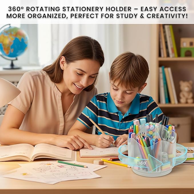 Spinning Desk Caddy Organizer Clear | 360 Rotating Desk Organizer Acrylic Pen Holder & Marker Organizers | 6 Slots Rotating Organizer & Spinning Organizer for Shops, Classroom, Vanity, Desk