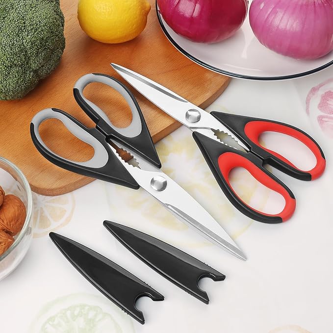Kitchen Scissors, Stainless Steel Blades, Soft Grip, Multi-Purpose Heavy Duty Kitchen Scissors Set, Black/Grey, 2 Piece Set