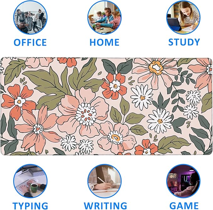 Art Colorful Florals Extended Large Mouse Pad,Large Gaming Mouse Pad,Extended Big Desk Mat Keyboard Pad,Waterproof Non-Slip Desk Mat for Home Office and Gaming 35.4x15.7 Inch