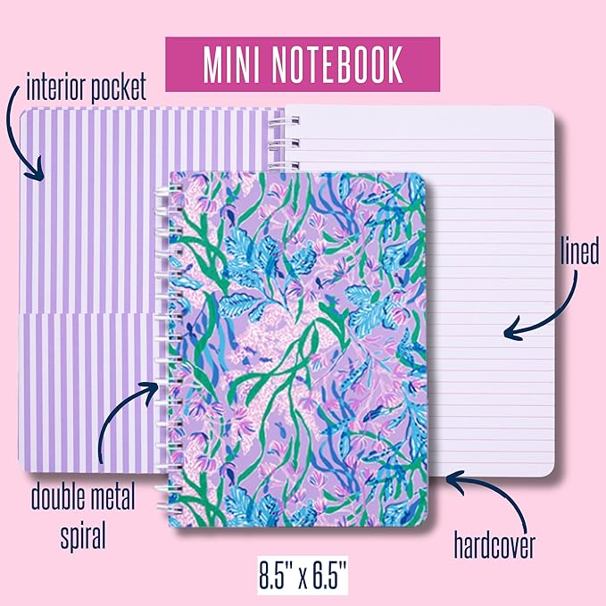 Lilly Pulitzer Hardcover Mini Spiral Notebook, 8.5" x 6.5" Small Journal with 160 College Ruled Pages, Secret Escape