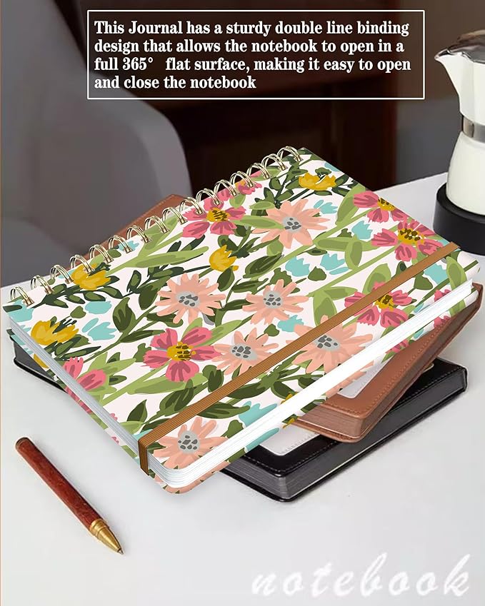 Spiral Journal Notebook for Women, Hardcover A5 College Ruled Notebook, 120 Pages, Thick Paper, Cute Lined Journal for School, Office & Work, 6 x 8.4 in(Meadow Wildflowers)