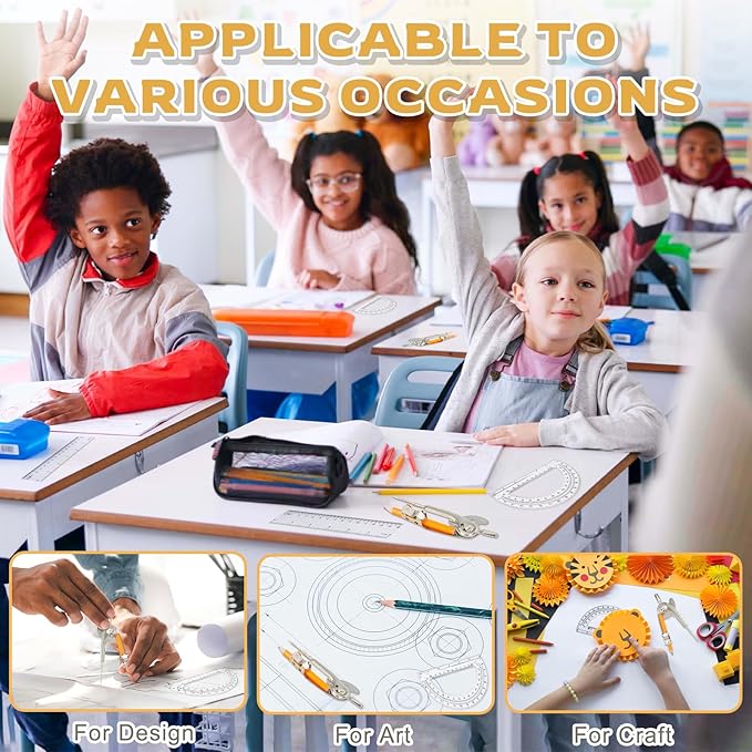 20 Pieces Geometry Math Set Compass for Geometry Math Compass and Protractor Set Include Metal Compass with Pencil Plastic Ruler and Protractor for Student School Office Woodworking Drawing Tools