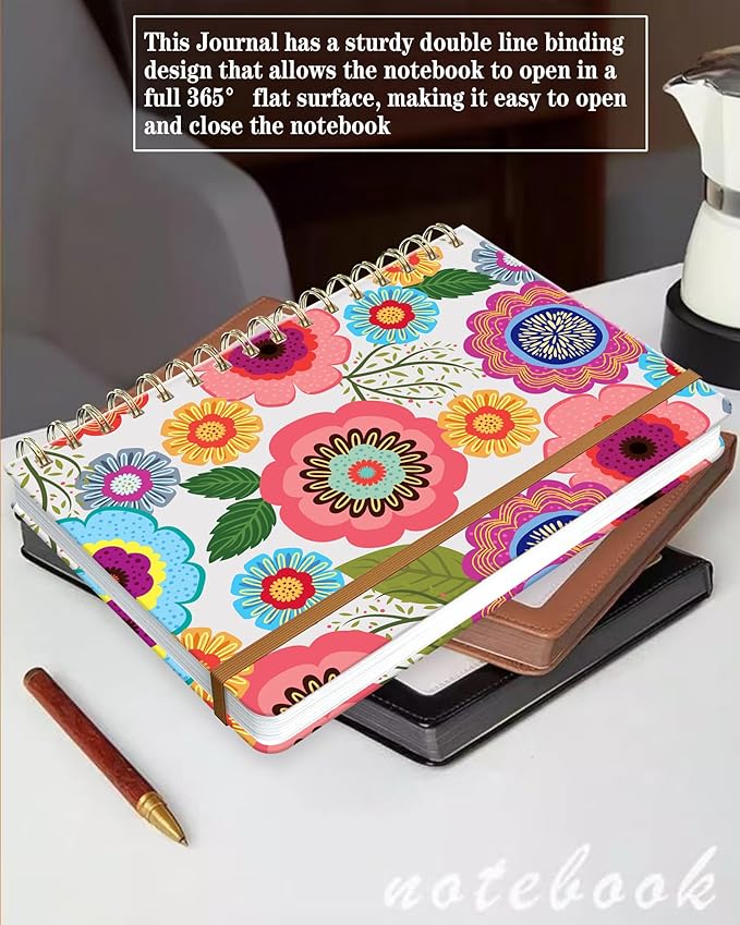 Spiral Journal Notebook for Women, Hardcover A5 College Ruled Notebook, 120 Pages, Thick Paper, Cute Lined Journal for School, Office & Work, 6 x 8.4 in(Cute Flower)