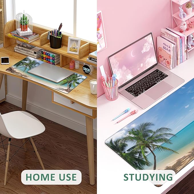 Large Mouse Pad Tropical Beach Coconut Palm Extended Gaming Mouse Pad Desk Mat Stitched Edges Mousepad Non-Slip Rubber Base Keyboard Pad for Laptop Computer PC 35.4 x 15.7 inches
