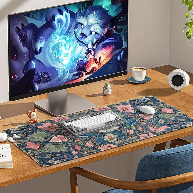Large Mouse Pad and Keyboard Wrist Rest, Extended Mouse Pad with Wrist Support, Non-Slip Desk Mat, Desk Blotter Protector Pad for Home Office, Vintage Flowers