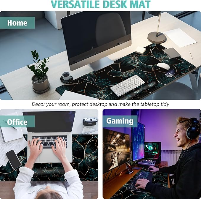 Keyboard Mouse Pad Set,Large Gaming Mouse Pad+Keyboard Wrist Rest+Wrist Rest+Coaster,Computer Desk pad Set Wrist Support for Office Desktop Laptop. (35.4" x 15.7") Extended Desk Mat (Floral)
