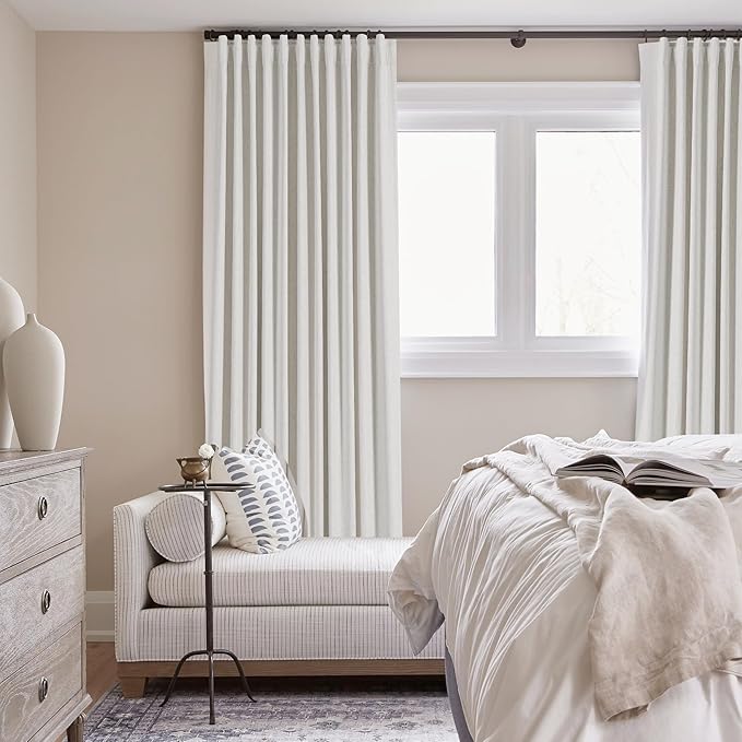 100% Blackout Linen Curtains 90 inch Length 1 Panel for Living Room Loop Pocket Pinch Pleated Black Out Drapes Cream Colored Heat Reducing Total Blackout Window Curtains for Bedroom 70x90
