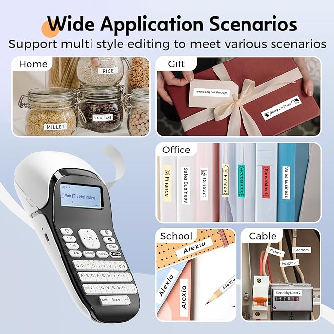 Label Maker Machine with Tapes, Bluetooth Label Makers with Backlight, Label Maker Waterproof-Labels, LT12 Portable Handheld Labeler Multiple Fonts, Rechargeable Label Machine for Home Office School