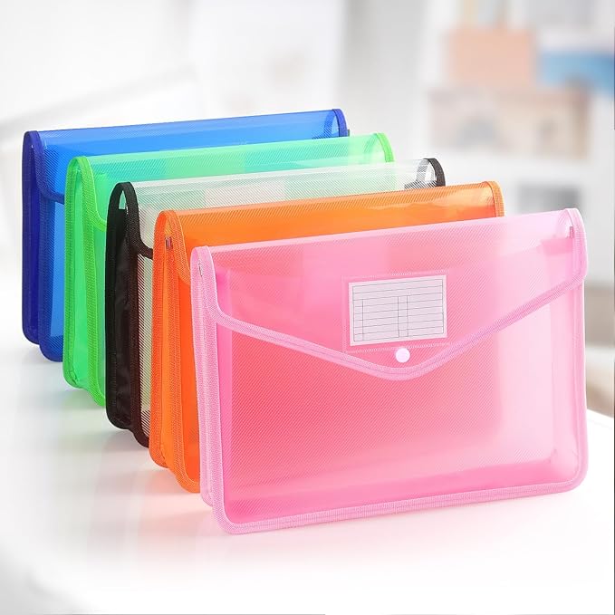 Plastic Expanding File Folder, Transparent envelopes with Snap Closure, No Dividers, Large Capacity, Fit Letter/A4 Size (Pink)