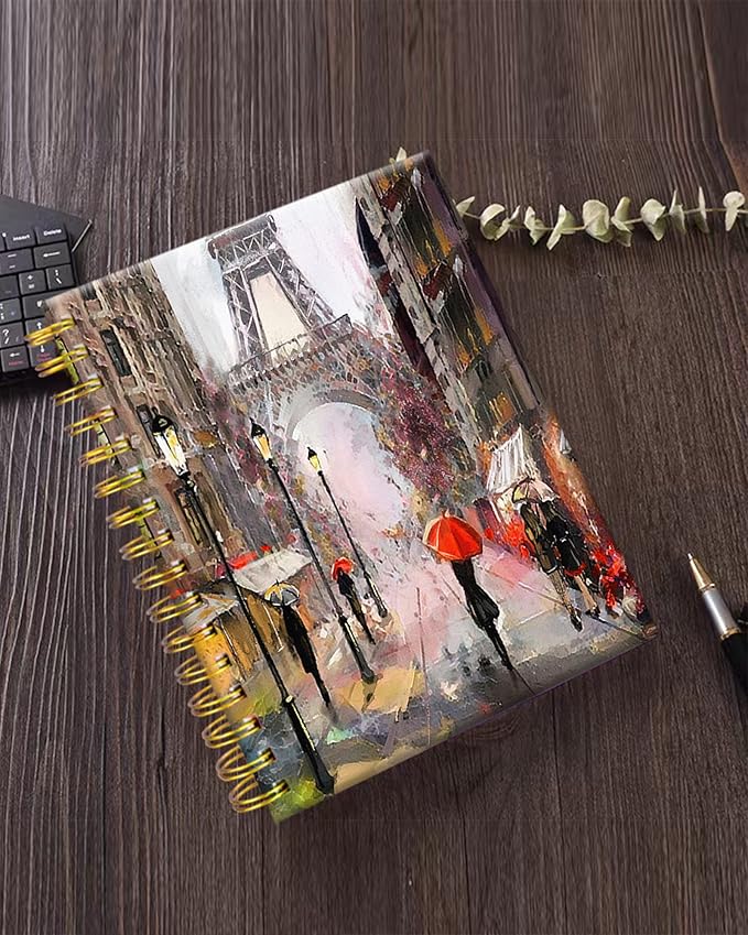 iampanda Spiral Journal Notebook,Strong Twin-Wire Binding with Premium Paper for Girl Women,60 Sheets A5 College Ruled Notebook/Journal,Perfect for School Office Home Gifts,Paris Street Art Painting