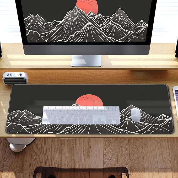 Minimalist Black Gaming Mouse Pad XL XL Large Mouse Pad Mat Long Extended Mousepad Desk Pad Non-Slip Rubber Mice Pads Stitched Edges Thin Pad (31.5x11.8 Inch)-Mountains