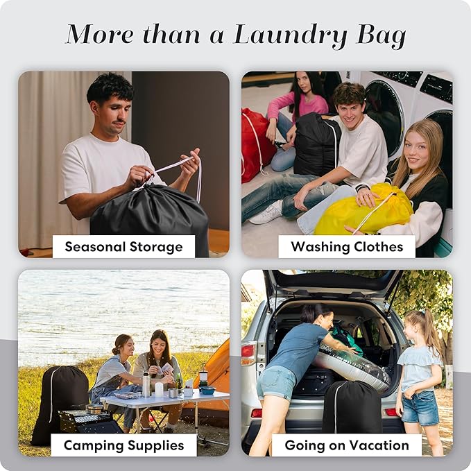 Nylon XL Laundry Bag, Large Capacity with Locking Drawstring, Machine Washable, Fits Laundry Baskets or Hampers, Holds 2 Loads of Clothes (Black, 30" x 40")