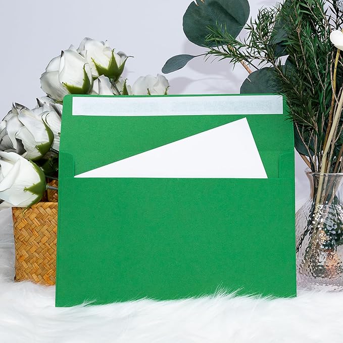 50 Pack A9 Blank Invitation Envelopes, 5-3/4 x 8-3/4 Inches Green Self Seal Envelopes - Heavyweight, Peel & Seal for Invites, Greeting Cards & Mailing