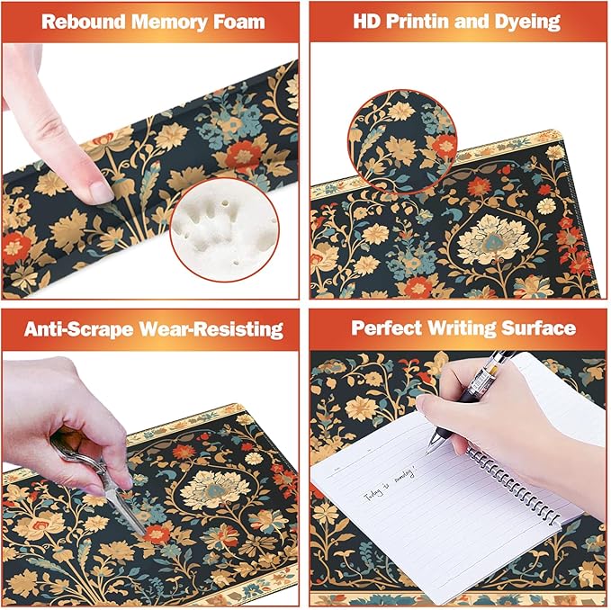 ARTSO Desk Mat Set - Extended Gaming Mouse Pad with Wrist Rest Support + Keyboard Wrist Rest + Large Coaster, Retro Flower Plant