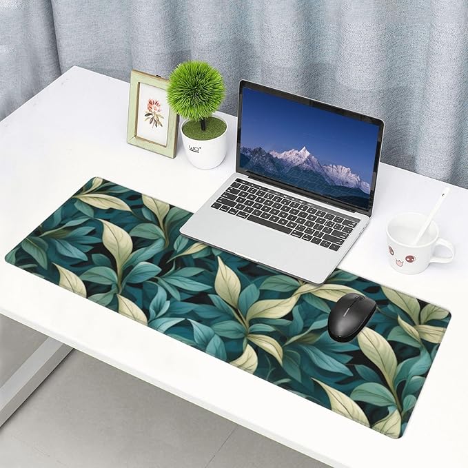 Gaming Mouse Pad, Large Non-Slip Rubber Base Mousepad, Keyboard Mouse Mat, Desk Pad with Stitched Edges, 31.5x11.8inch, Morris Leaves