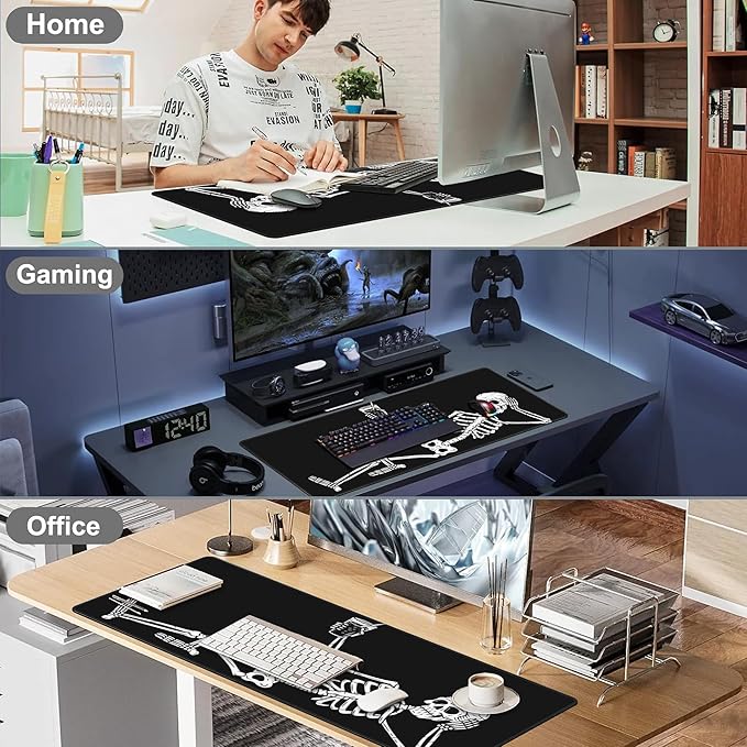 Mouse Pad, Large Skeleton with Cocktail Desk Mat, Extended Non-Slip Gaming Keyboard Mousepad Desk Pad, Thick Stitched Edges Waterproof Mouse Mat 31.5"x15.7" (Human Skeleton)