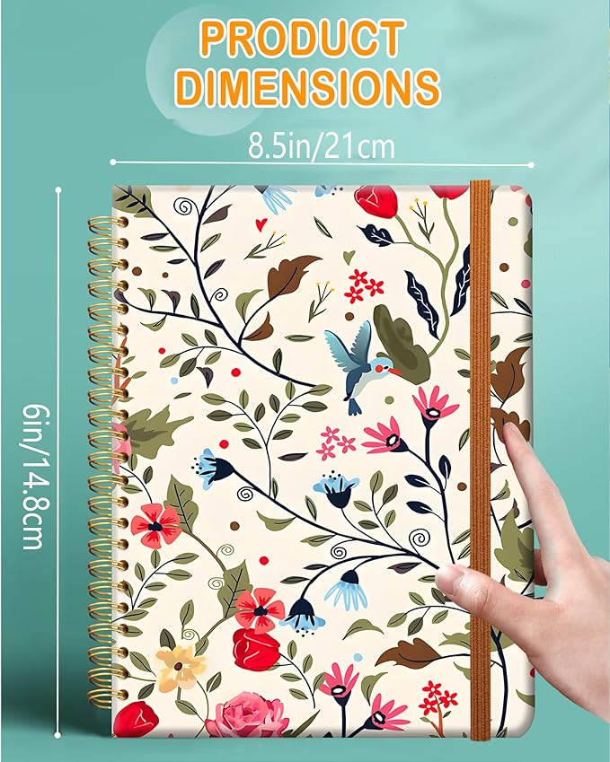 Ruled Spiral Writing Notebook,A5 Hardcover Lined College Journal for Women,Strong Twin-Wire Binding with Premium Paper,8.4" X 6",Perfect for School,Office,Home(Vintage Bird Butterfly)