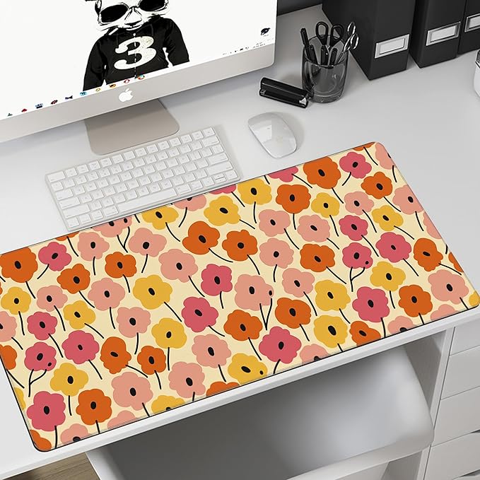 MIOAOSRT Desk Mat,Cool Pink Flower Extended Gaming Mouse Pad,Large Non-Slip Rubber Base Mousepad with Stitched Edges,Waterproof Mouse Mat Desk Pad for Office Game Home 35.4x15.75 in