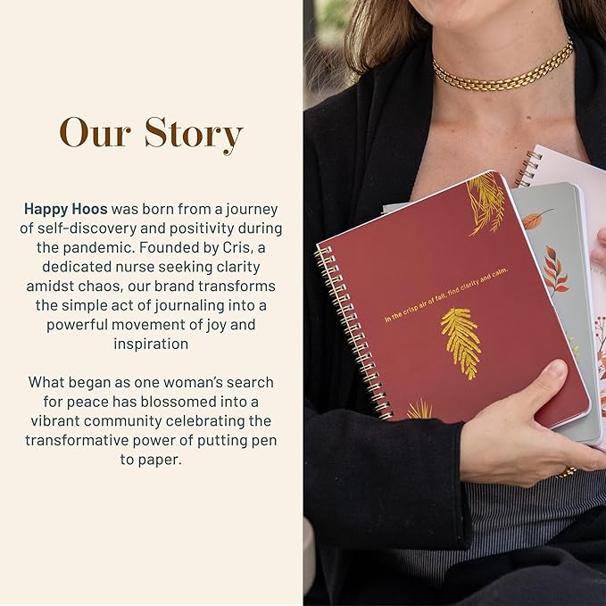 Happy Hoos® Aesthetic Spiral Notebook - 6.25" x 8.25" College Ruled Journal Notebook - Hard Cover Writing Journal for Work, School, Travel, More - Floral Notebook 8 Seasonal Designs (Gilded Autumn)