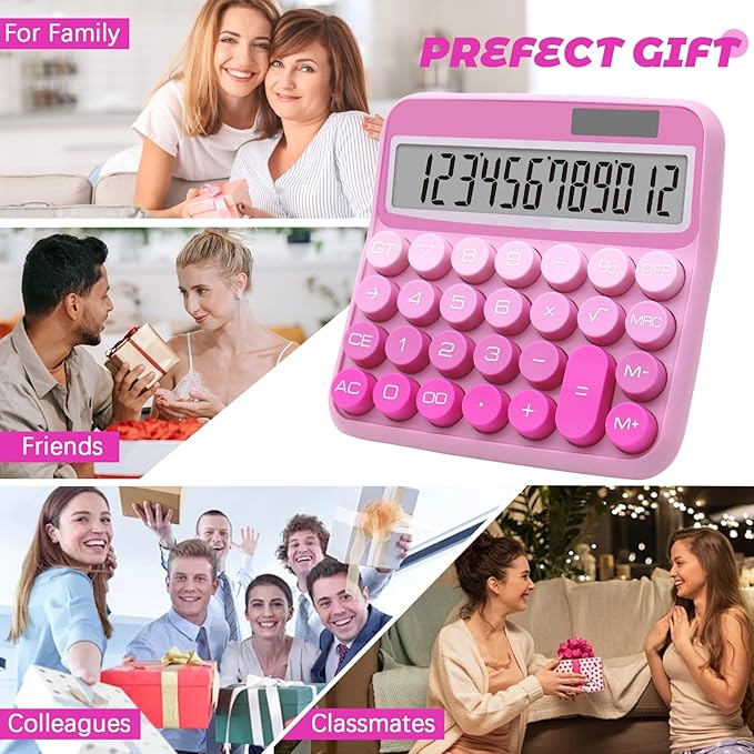 Gradient Pink Calculator, Big Button Calculator with Large LCD Display, Hot Pink Office Desk Accessory for Offices, Schools, Homes and Businesses
