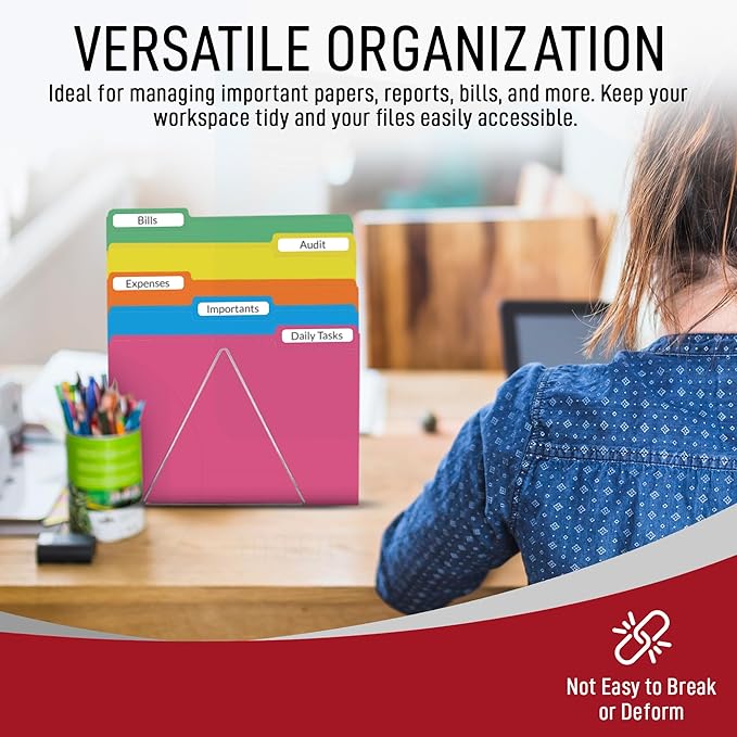 Red File Folders, 1/3-Cut Tabs, Letter Size, 12-Pack – Durable Office Filing Folders for Documents, Papers, and Organization