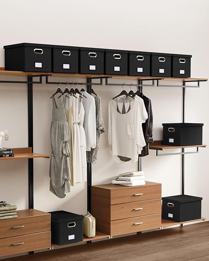 4 Pack File Storage Organizer, Document Organizer, Portable File Box with Lid, Fit for Letter/Legal File Folder Storage,Black-Box only