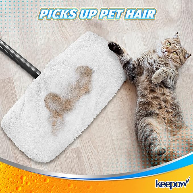 KEEPOW Reusable Mop Pads Compatible with O Cedar Hardwood Floor'N More Microfiber Mop, Mop Refill Heads Replacements for Wet and Dry Use, 15x8 Inch, 6 Pack
