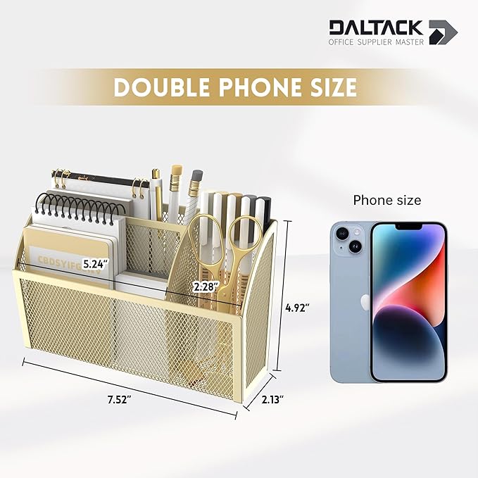 DALTACK Magnetic Pencil Holder Magnetic Shelf for the Whiteboard 3-Grid Mesh Magnetic Pen Holder for Refrigerator Magnetic Organizer Locker Accessories Organizer for Office, Golden Yellow