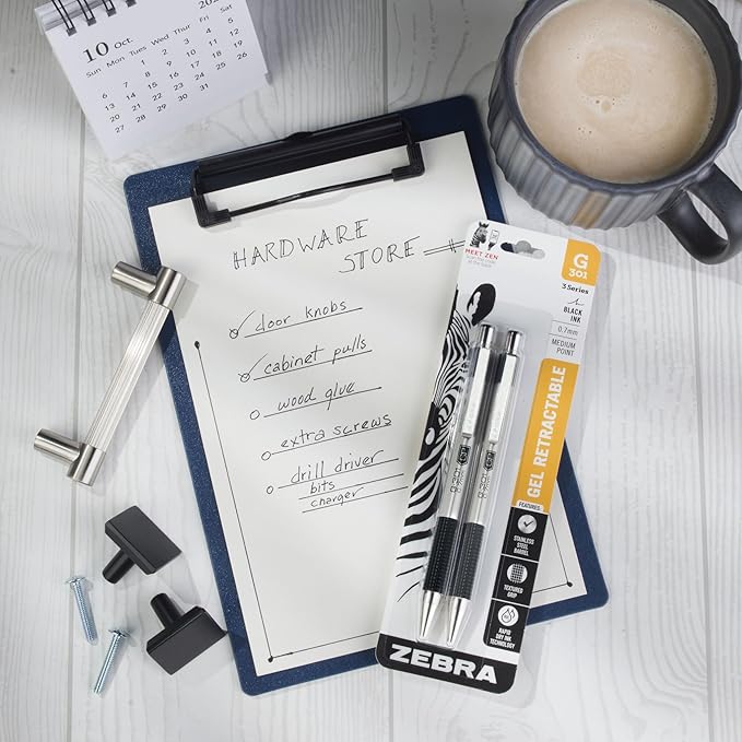 Zebra Pen G-301 Retractable Gel Pen, 0.7mm Medium Point, Stainless Steel Barrel, Ideal for Office Supplies, School Supplies & Teacher Supplies, Black Ink, 2-Pack (41312)