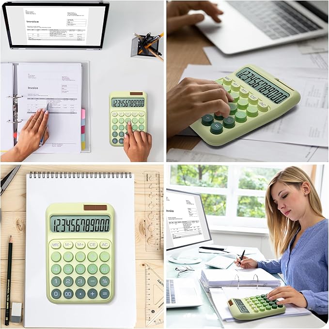 Desk Calculator,12 Digits, Large LCD Display,Big Buttons,Solar and Battery Dual Power Desktop Calculators,Cute and Aesthetic (Ombre Green, M)