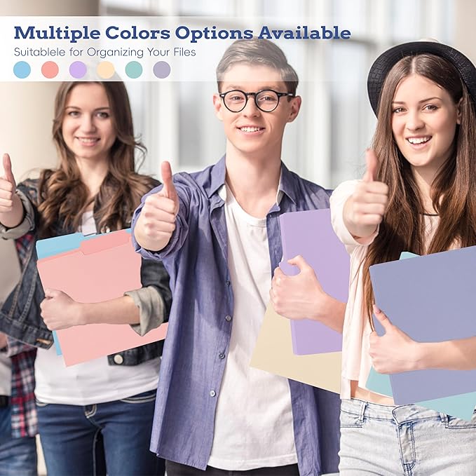 100 Packs File Folders Letter Size, 8.5 x 11 Colored File Folders 1/3 Cut Tab for Easy Labeling, for Home, Office, School Filing